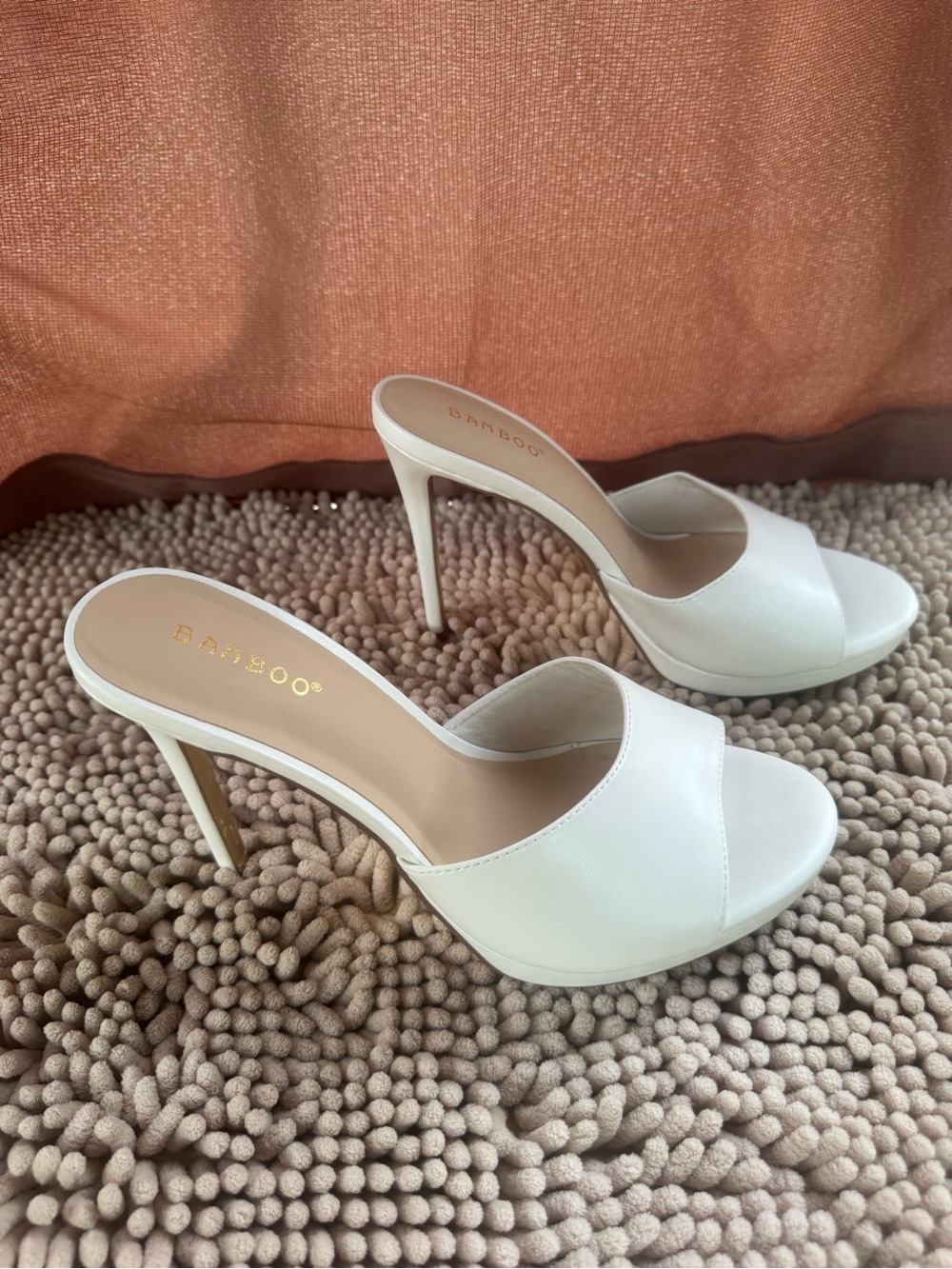 BAMBOO White Open-Toe High Mule Heels